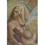 *Rosalie de Meric (1916-1999) LEDA AND THE SWAN Signed and dated, watercolour and bodycolour 50 x