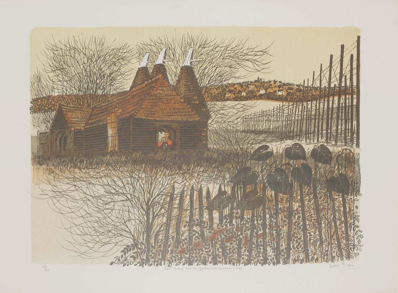 *Robert Tavener (1920-2004) 'OLD BARN AND FARM NEAR TENTERDEN, KENT';  'OAST HOUSES AND HOP - Image 3 of 4