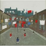 *Janet Ledger (b.1934) STREET AT HUNSLET, LEEDS  Signed l.l., inscribed with title on label verso,