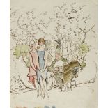 Harold Hope Read (1881-1959) LADIES IN A PARK WITH TWO OLD MEN  Pen, ink and watercolour 34 x 27cm;