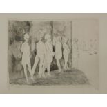 *Hans Escher (Austrian, 1918-1993) GIRLS BY A WALL Etching with aquatint, signed in pencil and