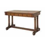 A Gothic oak hall table, the rectangular top over three frieze drawers,  with pear drop handles,
