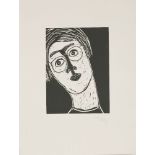 German School, 20th century  FW HEAD OF A MAN WEARING SPECTACLES Linocut, indistinctly signed and