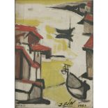 *Jose Fin (Jos‚ Vilat¢ Ruiz) (Spanish, 1916-1969)  COMPOSITION WITH BOATS AND BUILDINGS  Signed,