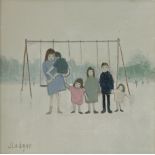 *Janet Ledger (b.1934) 'FAMILY LINEUP'  Signed l.l., inscribed with title and dated April 1997 on