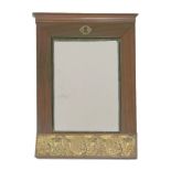 A mahogany wall mirror, with a rectangular plate, moulded inset, overall Art Nouveau gilt plaster