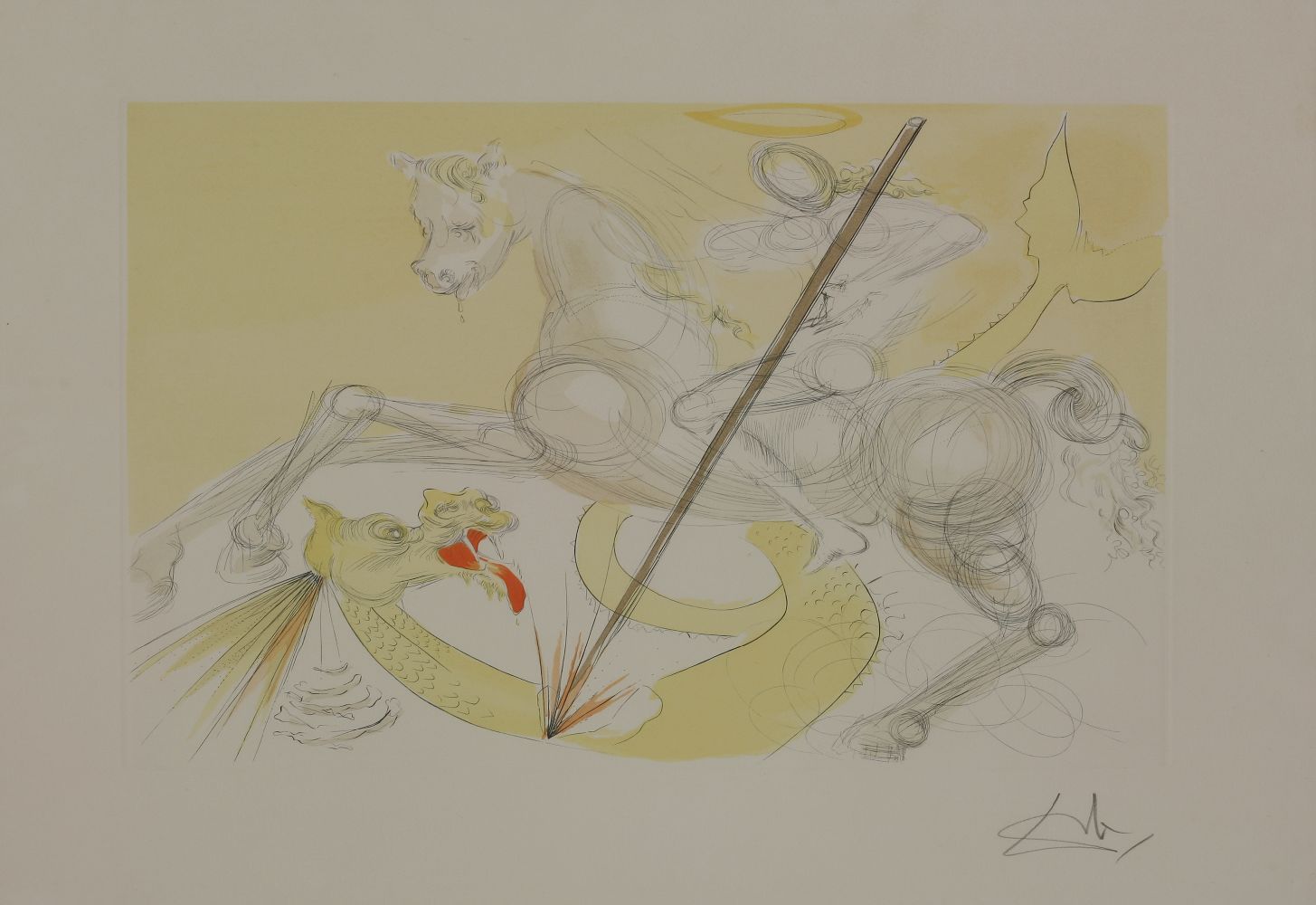 *Salvador Dal¡ (Spanish, 1904-1989)  ST GEORGE AND THE DRAGON Drypoint on Arches paper, signed in