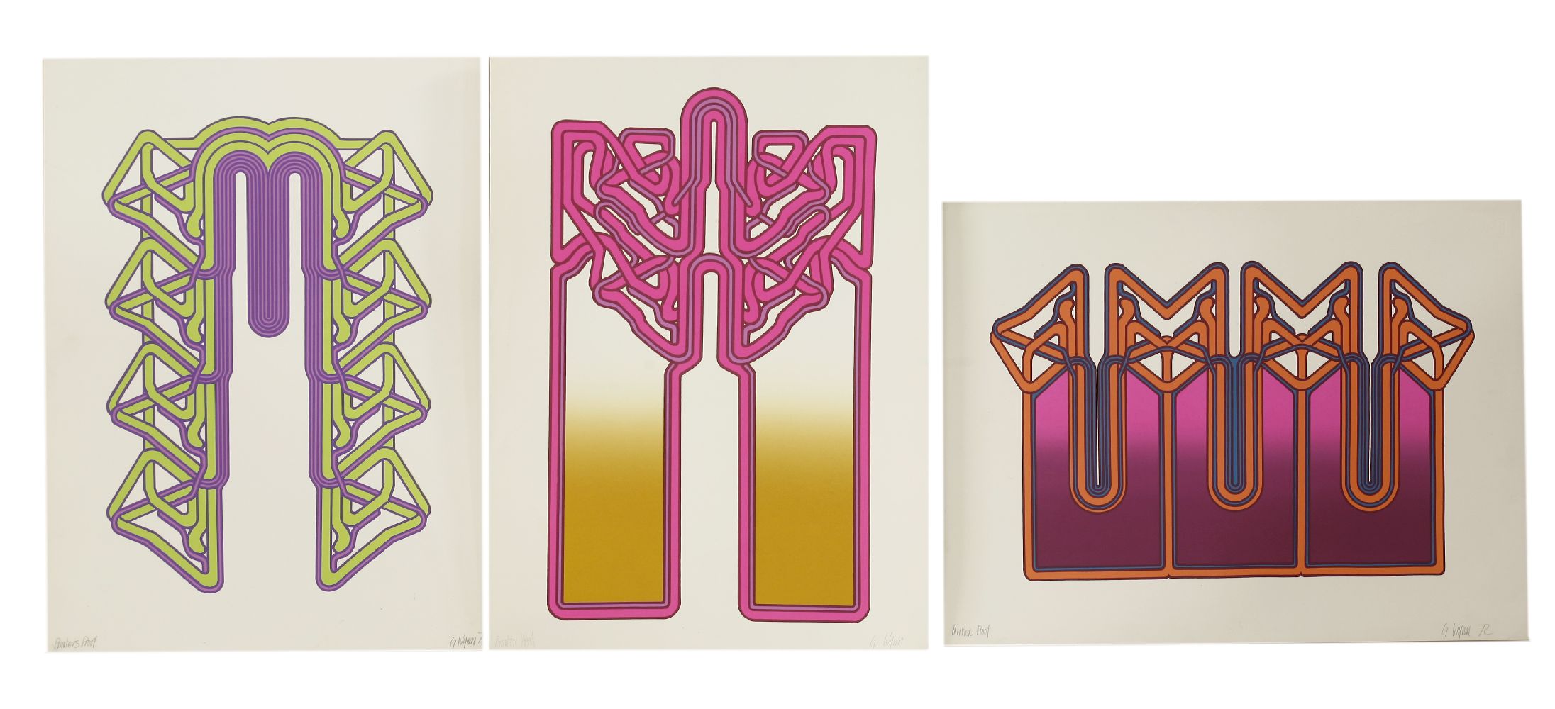 G... Wynn UNTITLED Three lithographs printed in colours, all signed and dated '72 in pencil two 77 x
