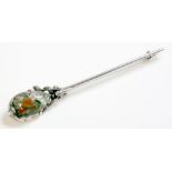 A sterling silver moss agate bar brooch, attributed to Bernard Instone.  The brooch 75mm long,