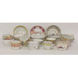 Assorted late 18th/early 19th century bute shape tea cups and saucers, attributed to Worcester,