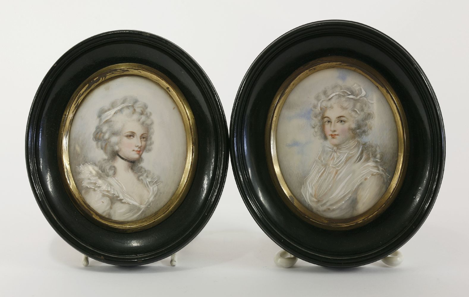 After Richard CoswayPORTRAIT OF MISS BERRY, BUST LENGTH IN A WHITE DRESSMiniature on ivory, oval7.