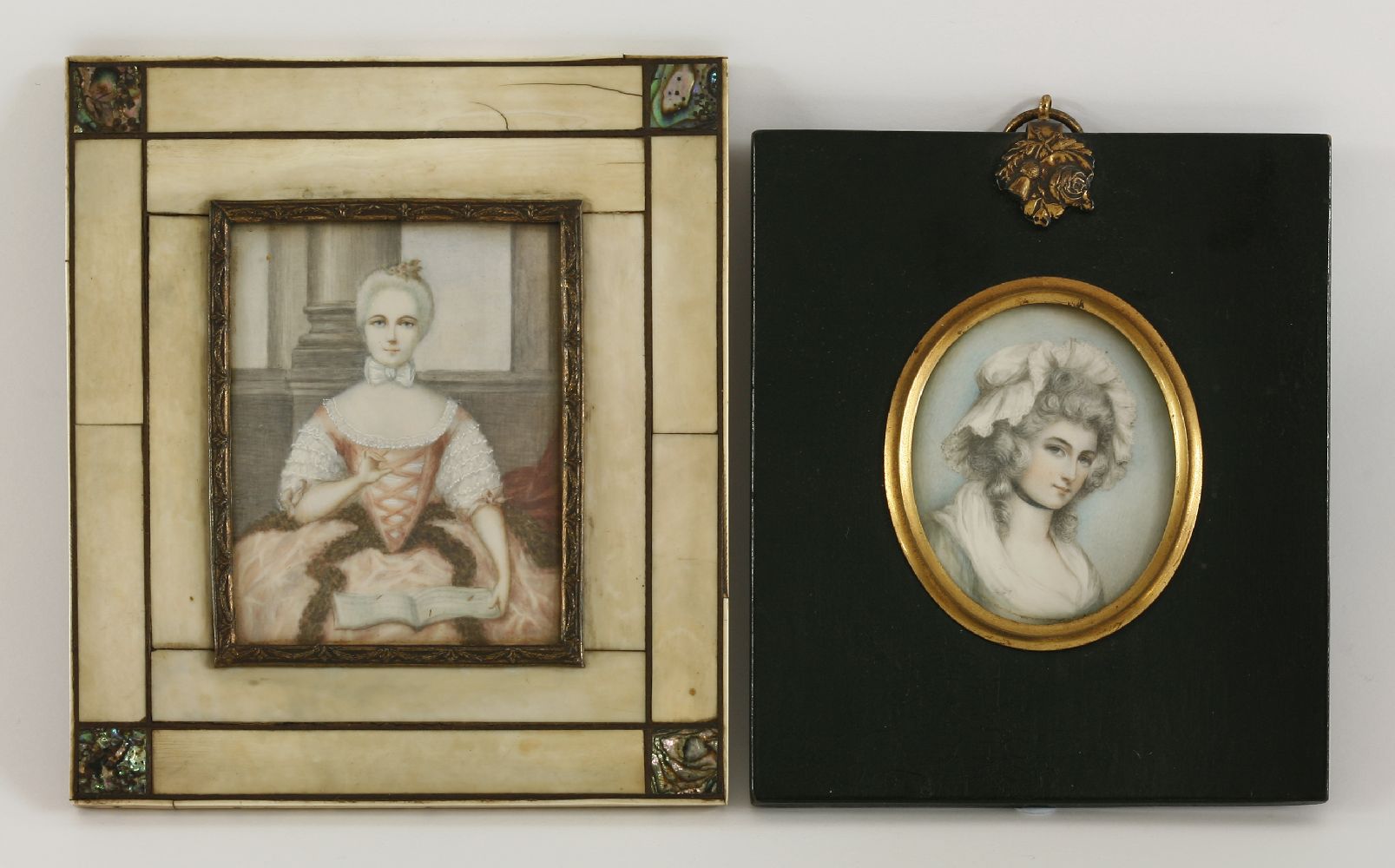 After Richard CoswayPORTRAIT OF MISS BERRY, BUST LENGTH IN A WHITE DRESSMiniature on ivory, oval7. - Image 2 of 2