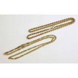 A 9ct gold curb and bar link chain, and a 9ct gold rope chain (2)