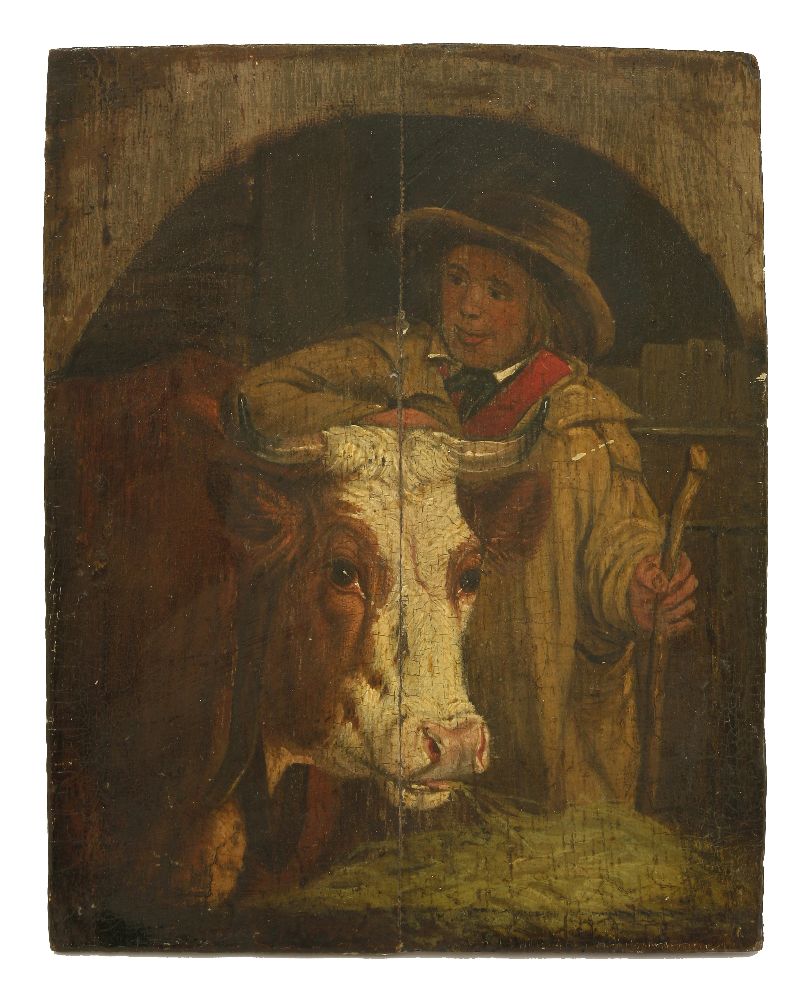 English School, early 19th centuryA FARMER WITH A BULLOil on panel19.5 x 16cm