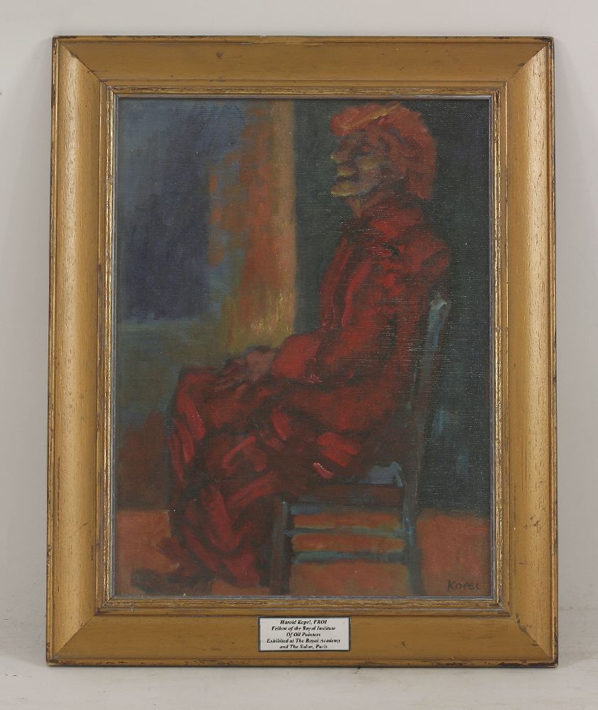 Harold Kopel (1915-1955)BY THE STREAMSigned l.l., oil on board34.5 x 44.5cm;and PORTRAIT OF A SEATED