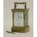 A French L'Ep‚e carriage clock, white enamel dial signed 'L'Ep‚e Fond‚e en 1839', gilt brass
