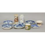 A quantity of late 18th century English blue and white transfer printed saucers and bowls, hand