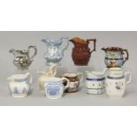 Ten 19th century cream jugs, to include pearlware, lustre ware and saltglazed examples, various