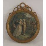 A pair of 19th century engravings, in gilt frames with ribbon crestings, 35cm diameter (2)