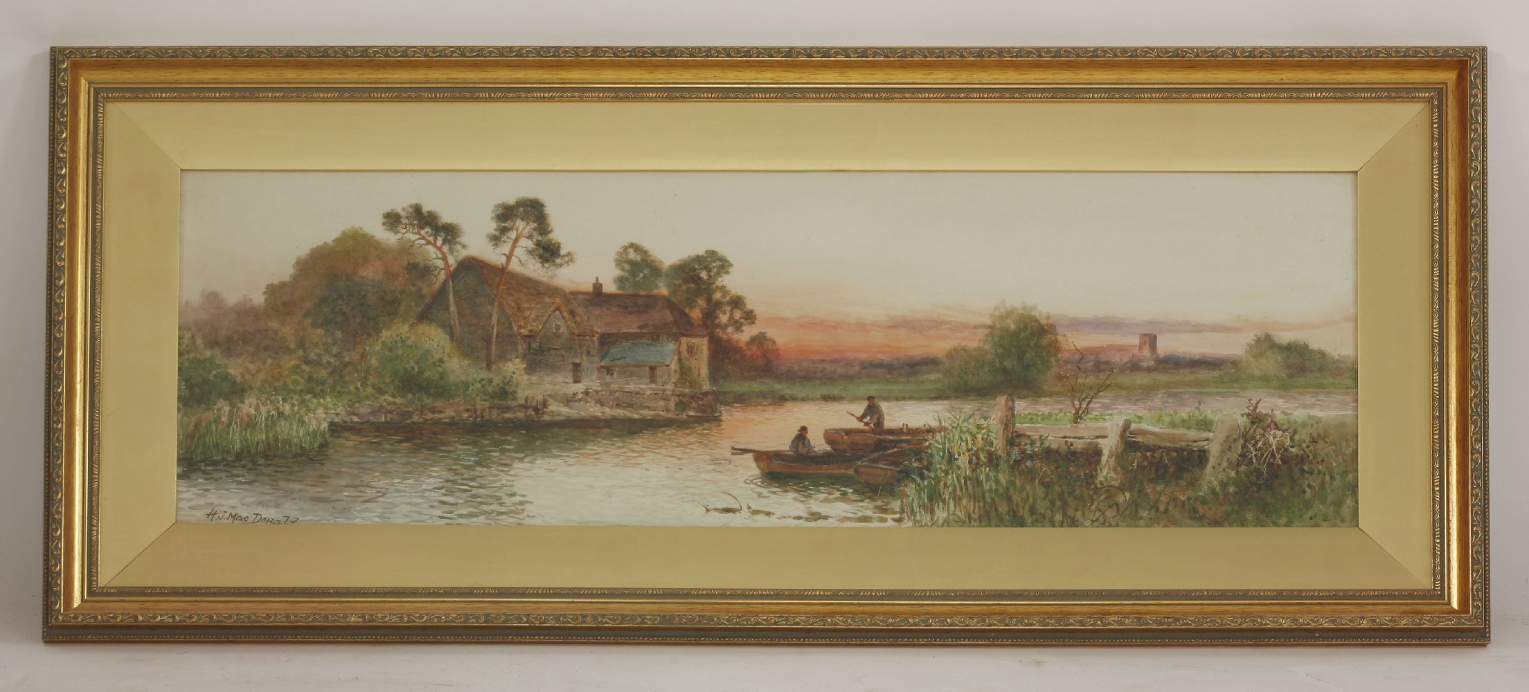 H J MacdonaldON THE RIVER AT SUNSETA pair, signed, watercolour29 x 88cm (2) - Image 2 of 2