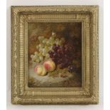 George Goodman (19th century)STILL LIFE OF PEACHES, GRAPES AND A BUTTERFLY Signed l.r., oil on