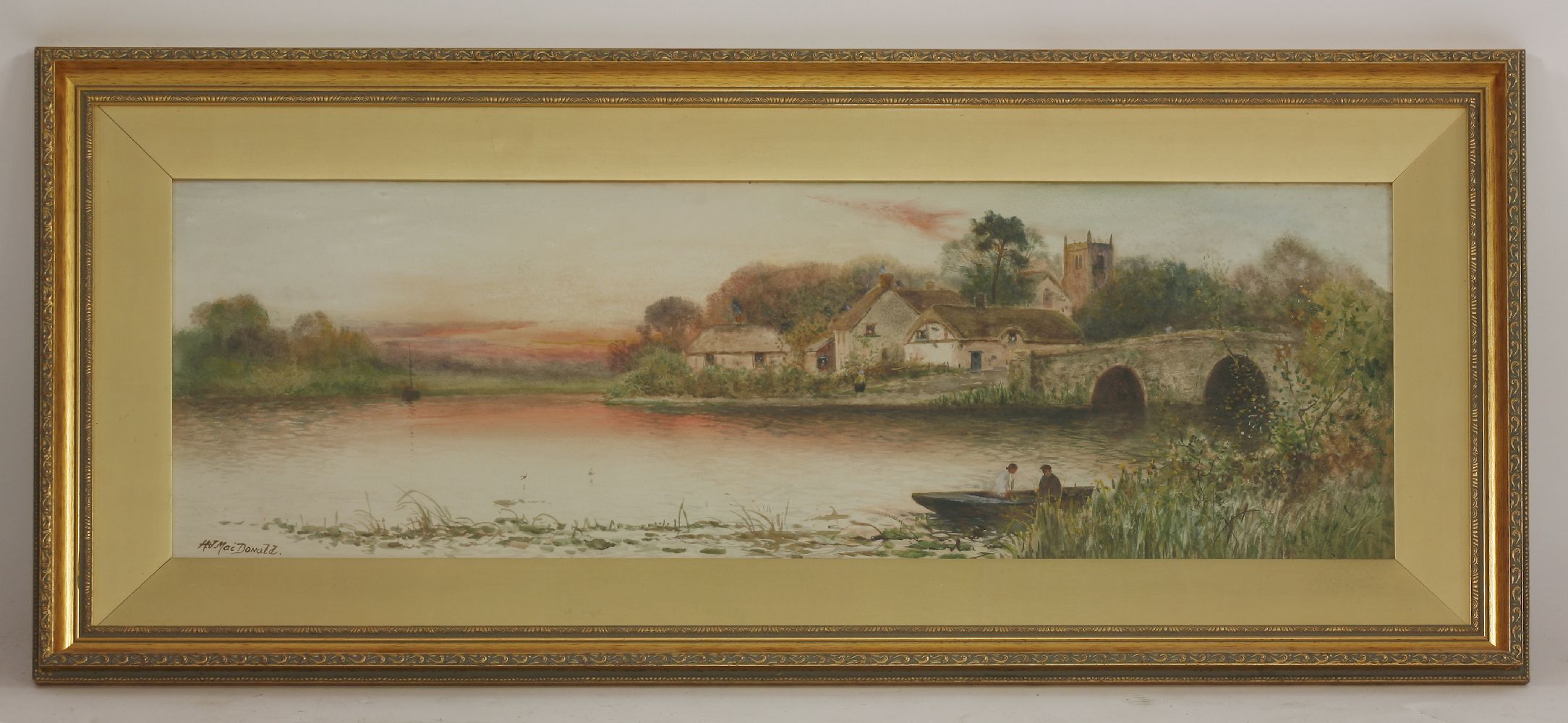 H J MacdonaldON THE RIVER AT SUNSETA pair, signed, watercolour29 x 88cm (2)