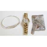 A ladies gold plated diamond set Citizen Eco Drive bracelet watch, with original box, guarantee,