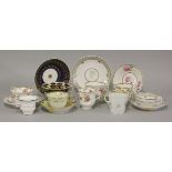Late 18th/early 19th century English porcelain tea cups and saucers, to include a Coalport & Gallett