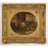 19th century SchoolIN A STABLEOil on board, painted oval30 x 34cm