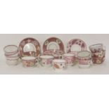 Twelve Sunderland lustre tea cups and saucers, early 19th century, to include Strawberry and Foliate