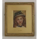 Anne E Hart (exh.1883-1894)'LENA' - PORTRAIT OF A YOUNG GIRL WEARING A BONNET WITH HOLLYSigned l.r.,