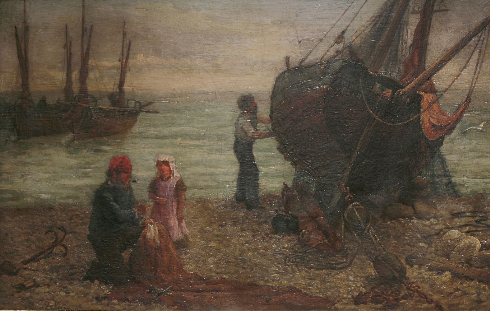 Arthur Verey (19th century)FISHERFOLK ON A BEACHSigned l.l., oil on canvas38.5 x 58.5cm