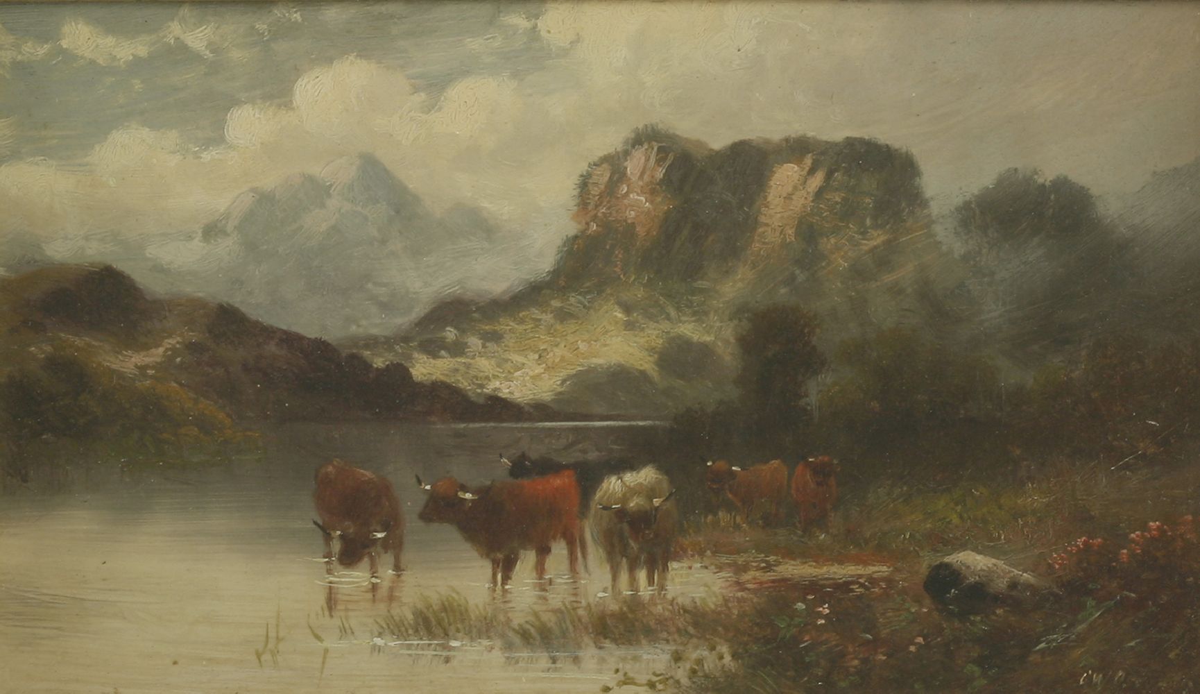 Charles W Oswald	(19th century)HIGHLAND CATTLEA pair, one signed, oil on board14 x 23cm (2) - Image 2 of 6