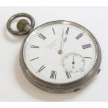 A sterling silver open faced pocket watch, S Smith & Son London, 5.4cm diameter, white enamel