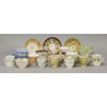 Fourteen late 18th/mid 19th century English porcelain tea cups and saucers, various factories,