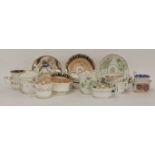 Fourteen assorted early 19th century tea cups and saucers, each with old English handle, the