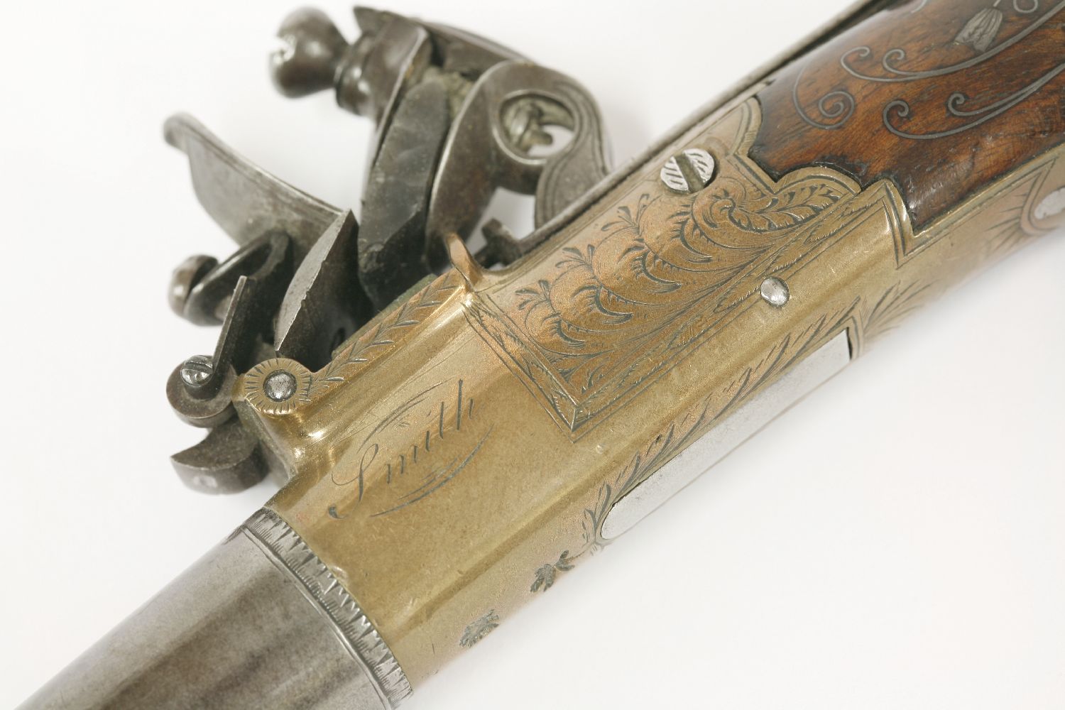 A flintlock pocket pistol, c.1800, by Smith, London, with turn-off barrel and brass stock, - Image 4 of 4