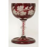 A Bohemian flash-dipped Table Centre,late 19th century, the bowl engraved with fruiting vines on a