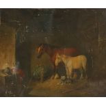 Follower of William ShayerA SHIRE HORSE, A PONY AND A DOG IN A STABLEBears signature l.l., oil on