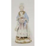 A Meissen Figure,'Race Goer's Companion', c.1875, modelled as a lady holding a programme and a muff,