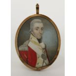 English School, late 18th centuryPORTRAIT OF AN OFFICER, HALF LENGTH IN UNIFORMMiniature on