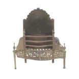 A George lll iron and brass fire grate,the integral cast iron back moulded with a figure