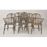 An harlequin set of eight low back yew wood, elm and beechwood Windsor chairs,with pierced splats