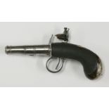 A flintlock pocket pistol,c.1800, with ring turned turn-off barrel, engraved to top of action, '