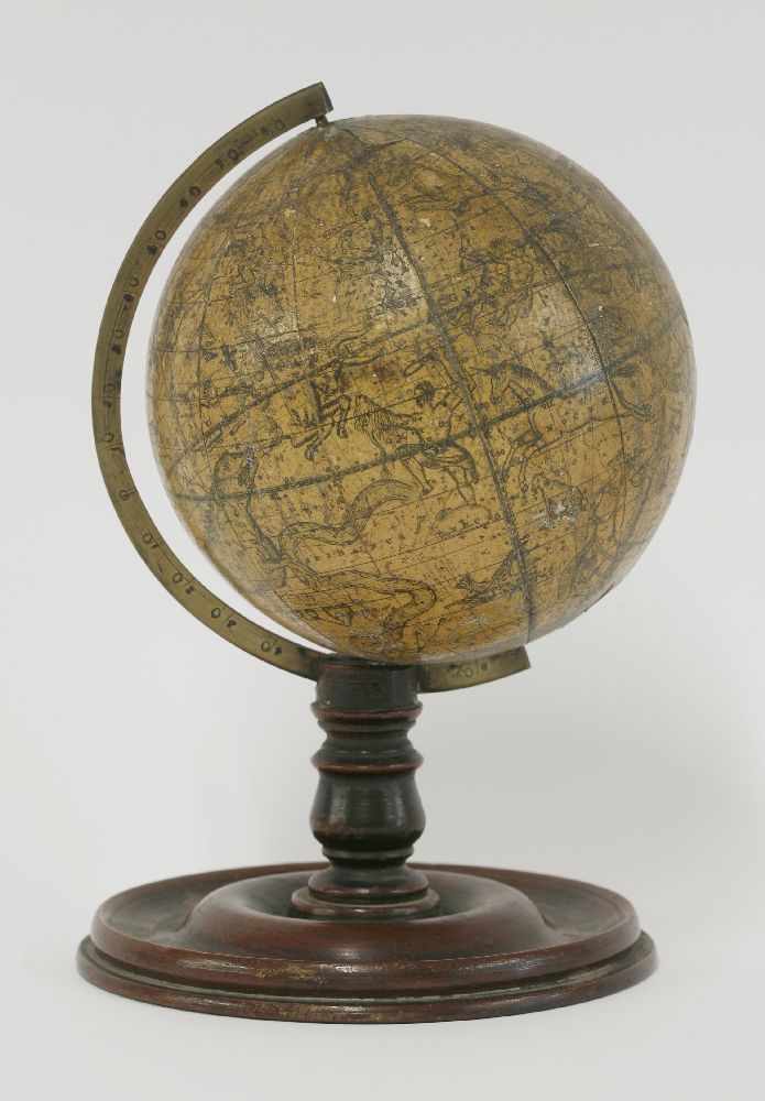 A celestial table globe, 19th century, paper on wood, printed with named signs of the zodiac and - Image 2 of 4