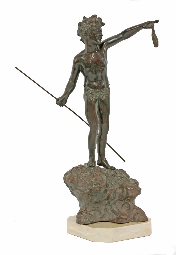 Vincenzo Cinque (Italian, 19th/20th century),'The Fisherboy', naturalistically modelled holding a