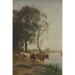 Fedor Van Kregten (Dutch, 1881-1937)CATTLE BY A RIVERSigned l.r., oil on canvas60 x 40cm; and