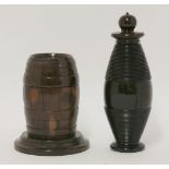 A Georgian lignum vitae spice grinder,of ovoid form, made in four screw thread sections, with finely