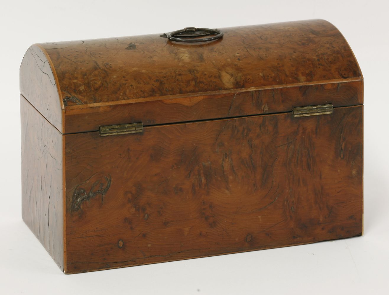 An unusual burr yew wood domed top tea caddy,early 19th century, the interior with a single lidded - Image 2 of 3