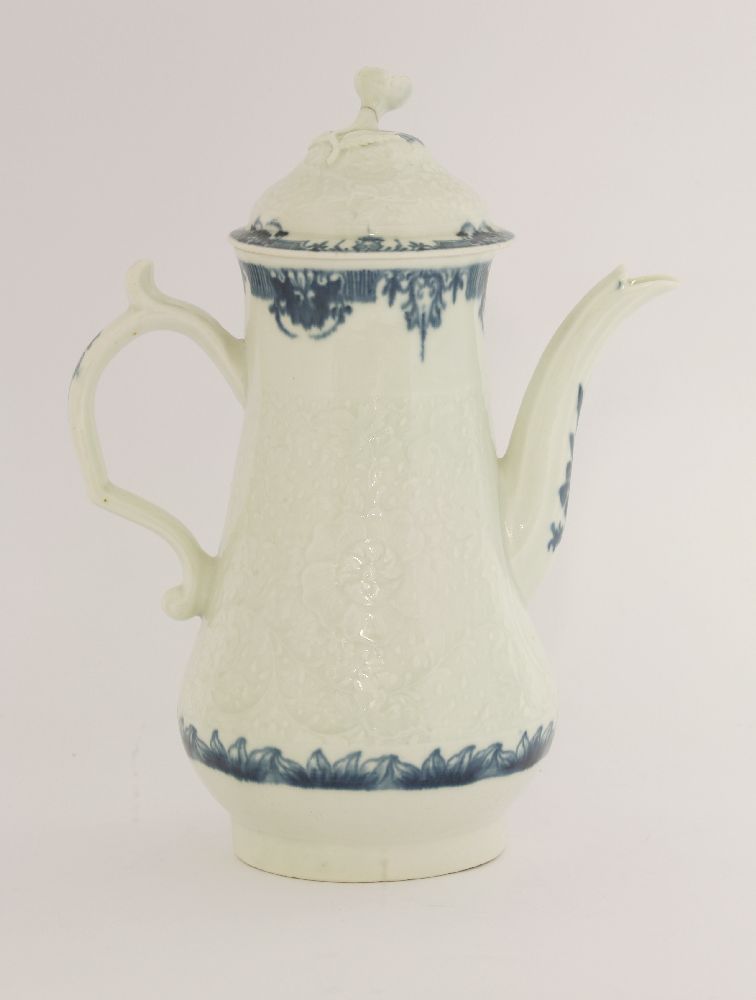 A Worcester Coffee Pot and Cover,c.1770-1790, the baluster-shaped body moulded with chrysanthemums - Image 2 of 3